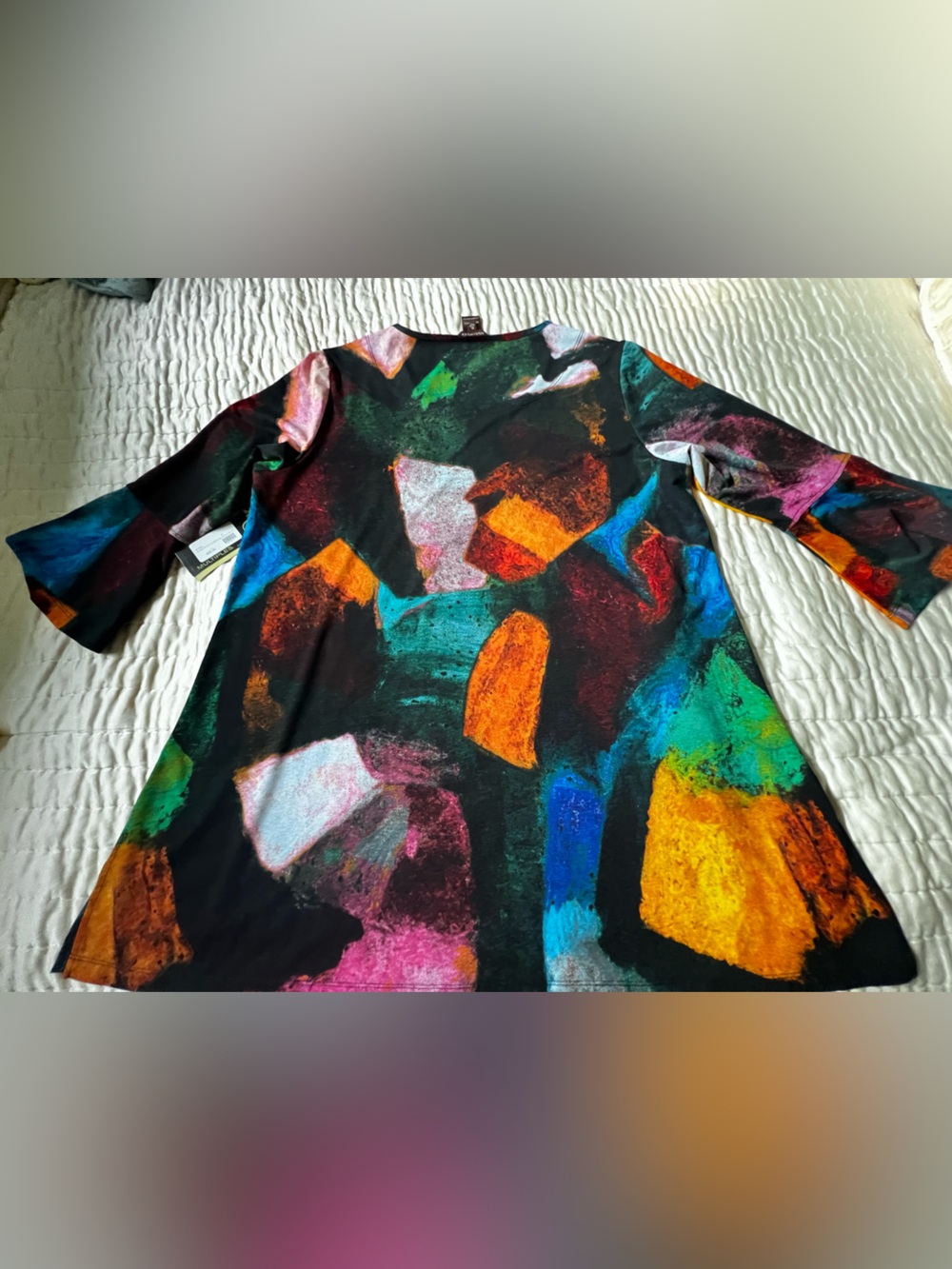 Multiples Black Multicolor Abstract A-Line Tunic